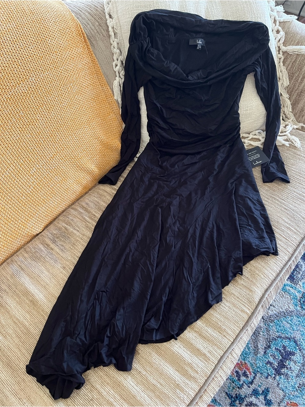 Lulu's Black Long-Sleeve Off-Shoulder Asymmetric Dress